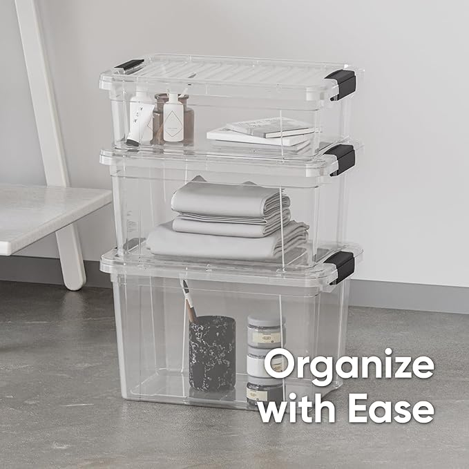 Superio Small Clear Storage Boxes with Lids, 4.75 Quart Plastic Container Bins for Organizing, Stackable Crates, BPA Free, Non Toxic, Odor Free, Organizers for Home, Office and Dorm, 5 Pack