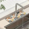 Vintage Flowers Kitchen Sink Splash Guard Faucet Mat Abstract Floral Super Absorbent Fast Drying Mat Sink Splash Guard Behind Faucet for Kitchen Bathroom, 15.5"x5.5"