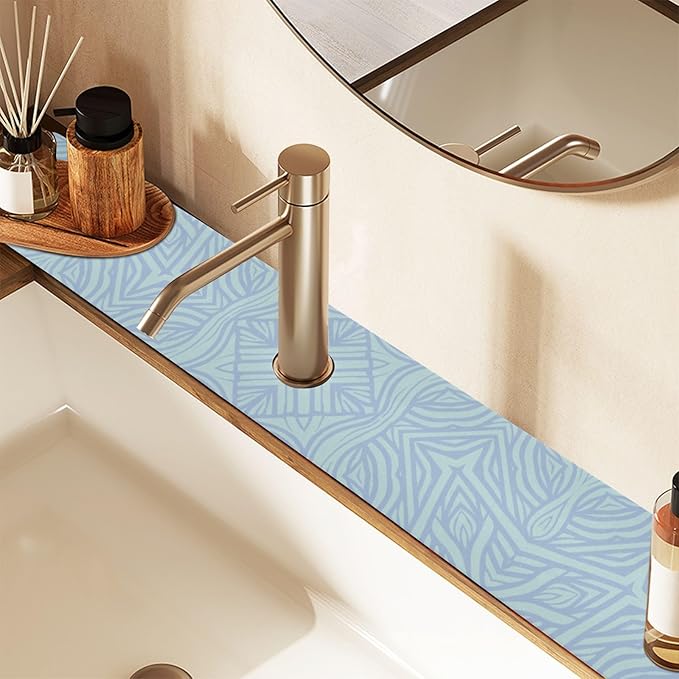 Kitchen Sink Splash Guard 1 PC 14.7 Inch Sink Faucet Mat Splash Guard for Bathroom Countertop Water Absorbent Foldable Cuttable Soft Washable Abstract Blue