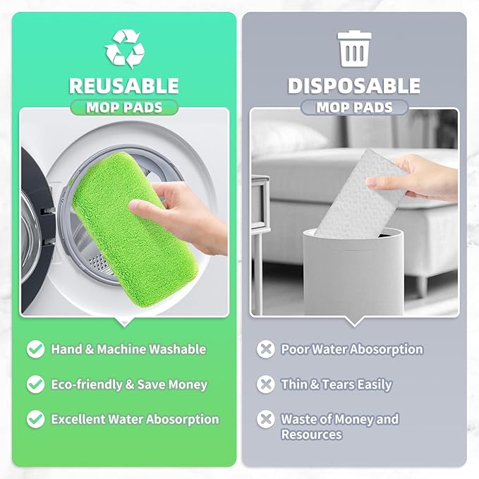 8 Pack Reusable Mop Pads Compatible with Swiffer Sweeper, Coral Fleece Washable Swiffer Mop Pads, Dry & Wet Sweeping Mopping Cloths (Green, Not Included Mop)