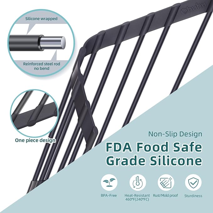 Corner Sink Caddy, Ohuhu Sponge Holder for Kitchen Sink Organizer Silicone Wrapped Steel Anti Slip Rust Triangle Over the Sink Dish Drying Rack for Sink Corner Multipurpose Drainer Trivet Space-Saving