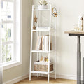 Ladder Shelf, Bookshelf Bookcase, Freestanding Corner Storage Shelve with 2 Hooks for Home Office, Living Room, Kitchen, Bedroom, Industrial, 4-Tier White BC13213W