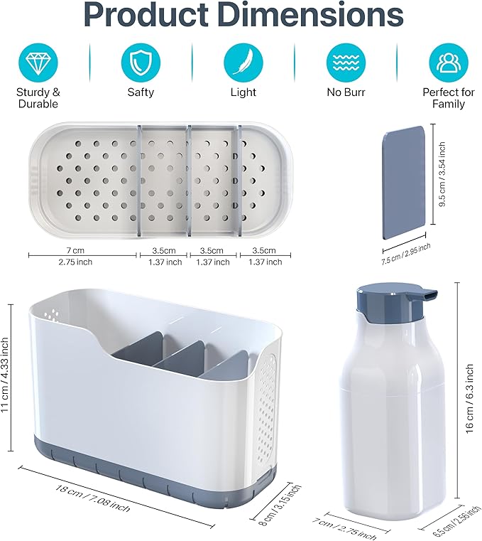 Bathroom Toothbrush Organizer with Soap Dispenser 2-in-1, Bathroom Countertop Toothpaste Organizers with Tooth Brush Holders Set, Bathroom Sink Organizer for Brushes