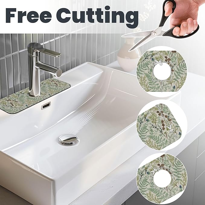 3Pcs Green Plant Dish Drying Mat & Kitchen Sink Splash Guard Faucet Mat For Kitchen Counter Absorbent Microfiber Dishes Pad Dish Drainer Rack Mats Fast Dry Kitchen Accessories