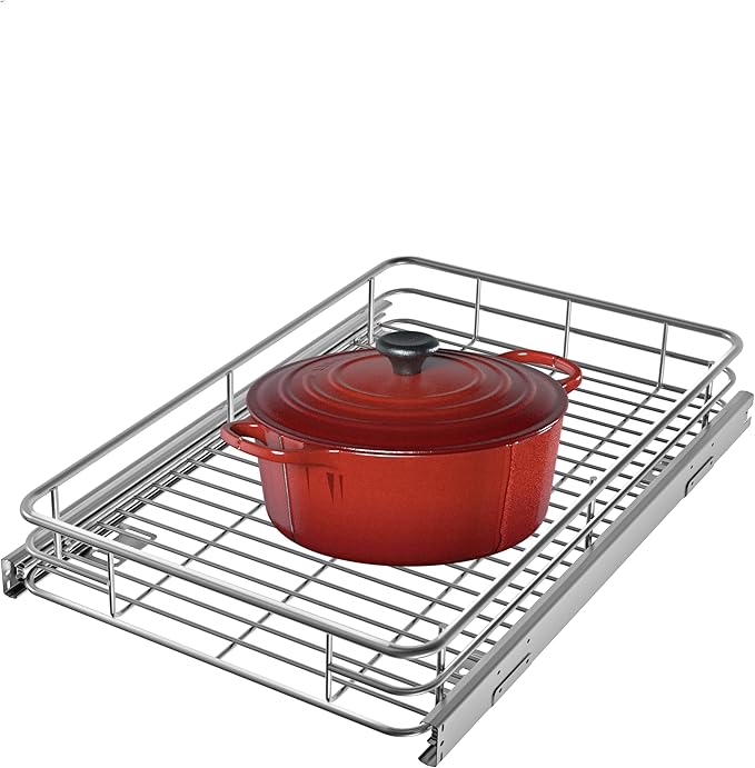 JOWBOOW Cabinet Pull Out Shelves (14" W x 21" D), Heavy-Duty Pull Out Shelves for Kitchen Cabinets, Chrome-Plated Steel Slide Out Shelf