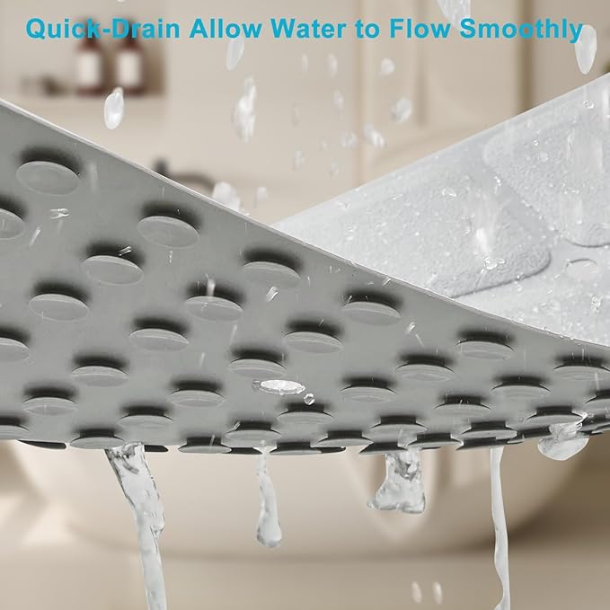 Webos Non-Slip Bath Mat for Tub & Shower：Silicone Foldable Bathtub Mat with Strong Suction Cups, Quick Drain Holes, Machine Washable Extra Large Bathroom Mats 35.8" x 17.7", Grey