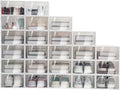 24 Pack Shoe Storage Boxes, Clear Plastic Stackable Shoe Organizer, Foldable Shoe Rack, Angel White | Space-Saving Home & Office Organizatio
