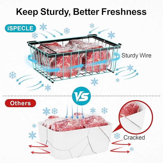 iSPECLE Deep Freezer Organizer, 8 Pack Wire Baskets for 5 Cu.Ft Chest Freezer & Upright Freezers (Over 8.5 Cu.Ft), 14" x 9.4" Stackable Heavy Duty Storage Bins Easy Access to Sort Meat, Black