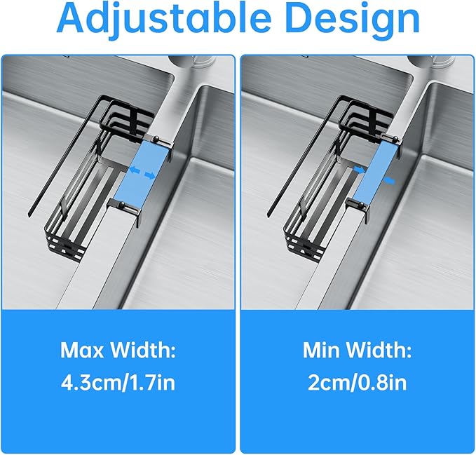NiHome Over Sink Divider Sponge Holder for Sponges, Brushes & Accessories, Multi-Compartment Storage Caddy for Double Sinks, Fast Drainage Adjustable Kitchen Sponge Organizer, Easy to Install & Remove