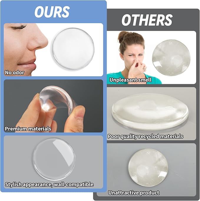 JULBEAR Clear Door Stoppers for Wall, 12PCS Wall Protectors from Door Knobs with Strong Back Adhesive,Quiet, Shock, Absorbent Silicone, Door Knob Wall Protector Door Handle Bumpers(Round 2 inch)