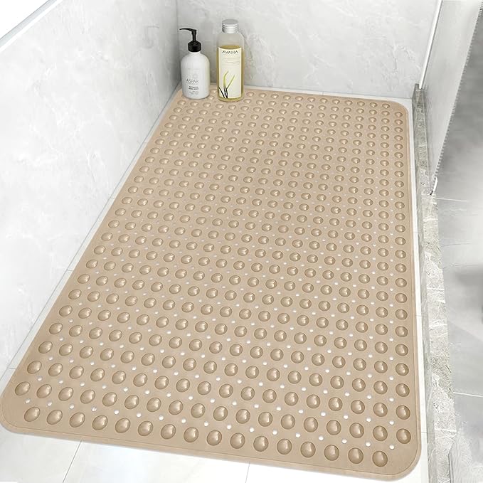 Mofonky Shower Mat Non Slip: 47.2 x 31.5 Inch Extra Large TPE Shower Mats for Inside Shower - Anti Slip Shower Stall Matt with Drain Hole and Suction Cups for Elderly