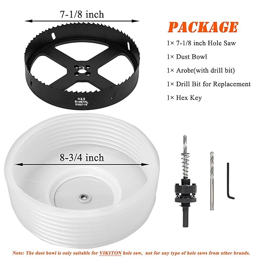 7-1/8 Hole Saw for Recessed Lights, 7.1 Inch Hole Cutter with Dust Bowl Catcher for Led Recessed Lighting 7 Inch and Wood Metal Drywall, Bi-Metal Construction, Black