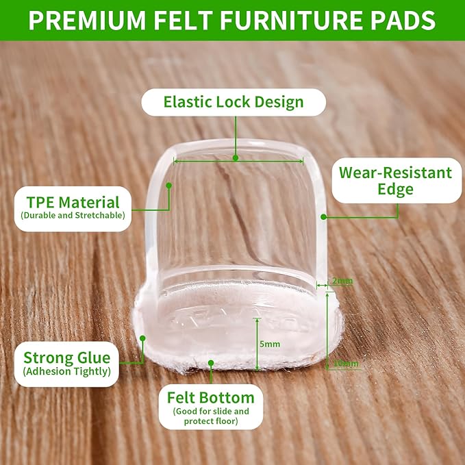 24 Pcs Chair Leg Protectors for Hardwood Floors, Silicone Felt Furniture Leg Cover Pad for Protecting Floors from Scratches and Noise, Smooth Moving for Chair Feet, Round(Clear, Fit:1.1"-1.4")