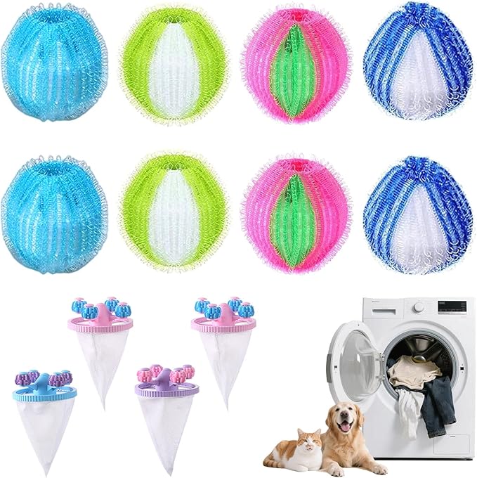 12PCS Pet Hair Remover for Laundry,Reusable Laundry Pet Hair Catcher,Dog Hair Remover for Laundry,Washing Machine Lint Catcher for Dog & Cat Hair,Effectively Removes Lint,Hair and Debris from Clothes