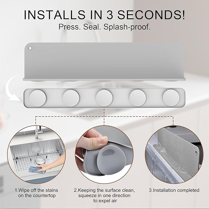 Silicone Sink Splash Guard, Sink Splash Guard with Suction Cup, Kitchen Sink Splash Guard That Can Be Placed Behind The Sink, Sink Splash Guard(17.3 x 4.1 Inch Grey)