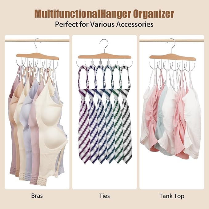 VWV 4-Pack Bra Hangers and tie Hangers with 48 Hooks and 360° Rotating Design, Perfect for Dormitories and Apartments, Perfect for Storing Vests, Hats, Ties, Scarves, etc.