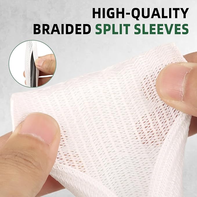 Split Wire Loom Tubing, Cable Protector Sleeve, Braided Cable Management for TV/Computer/Home Theater/Engine Bay, Cord Protectors from Pets No Chew (White, 1"-25ft)