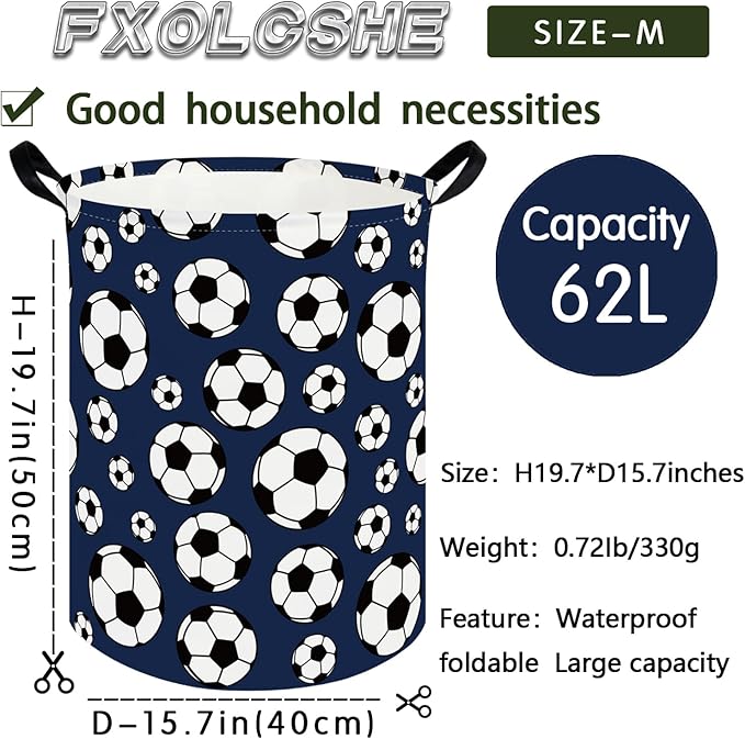FXOLCSHE Laundry Hamper,Football Soccer Basket Kids Storage Basket,Kids Gift Basket,Waterproof foldable laundry basket,Boys soccer hamper(Soccer)