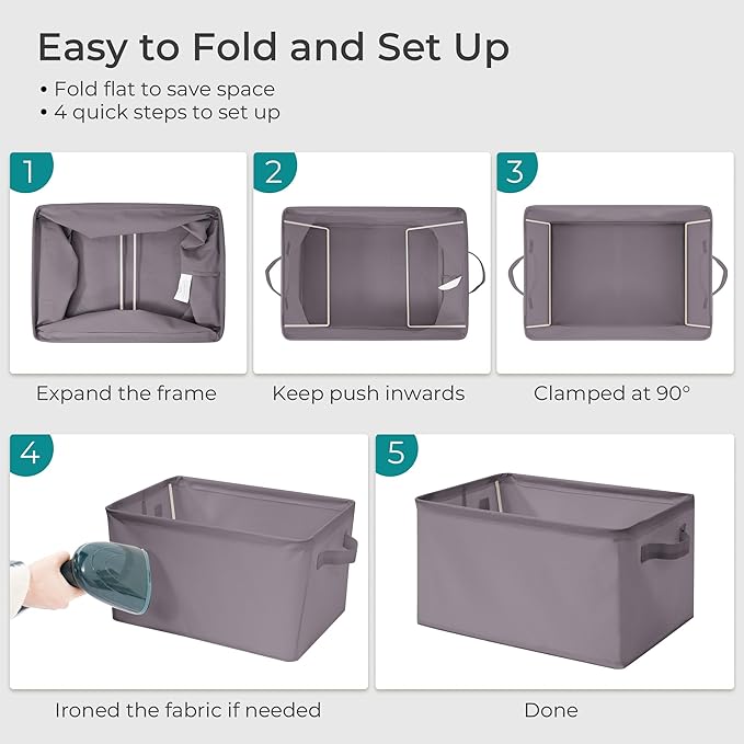 Storage Basket Bins with Metal Frame, Large Collapsible Fabric Storage Baskets for Organizing Shelf, Basket Organizer W/Handles for Blankets, Towels, Laundry, Shelves, 8-Pack, Gray