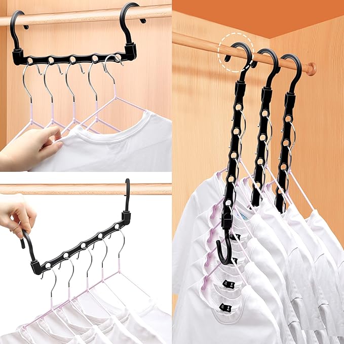 12 Pack College Dorm Room Essentials for Girls Guys, Closet Organizers and Storage, Stronger Space Saving Hangers Clothes Hanger with 5 Holes Closet Storage for Heavy Clothes,Magic Home Organization