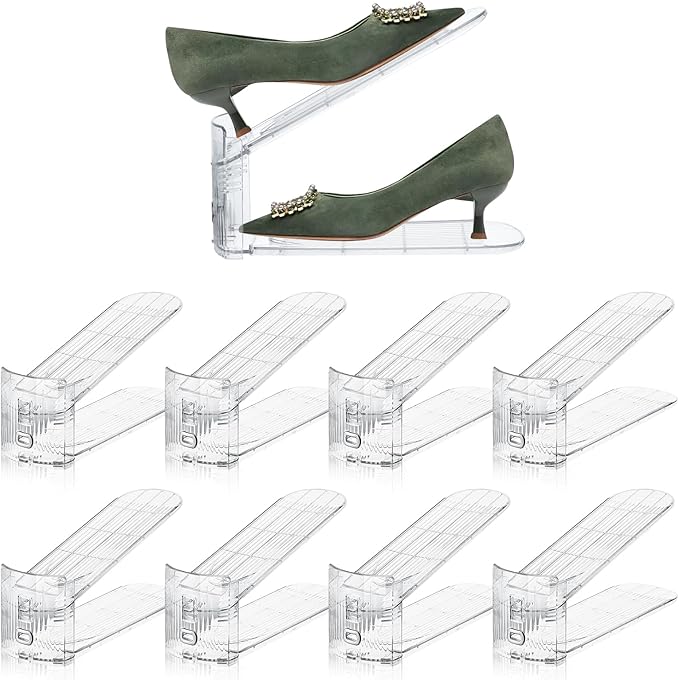 MOOKNAT Clear Shoe Slot Organizer, 8 Pack Adjustable Shoe Slots Organizer for Closet Clear Shoe Stackers Shoe Rack Holder Shoe Space Savers for a Pair of Shoes
