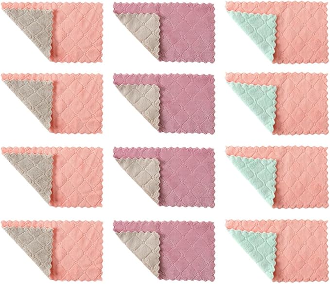 Beaupretty Microfiber Kitchen Dish Towels 20pcs Water Absorbent Thick Double-Layer Cleaning Cloths Nonstick Oil Microfiber Dishcloths for Household Tableware Cleaning Random Color