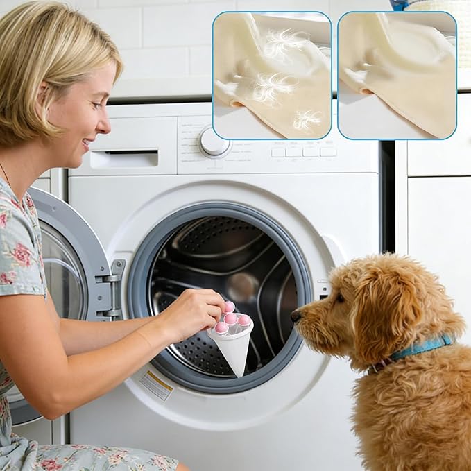 Pet Hair Remover for Laundry, Floating Hair Filtering Mesh Removal Reusable Lint Catcher for Washing Machine Wool Device, Pet Hairs Remover Hairs Filter Cleaning Mesh Bag (Pink, 6pcs)