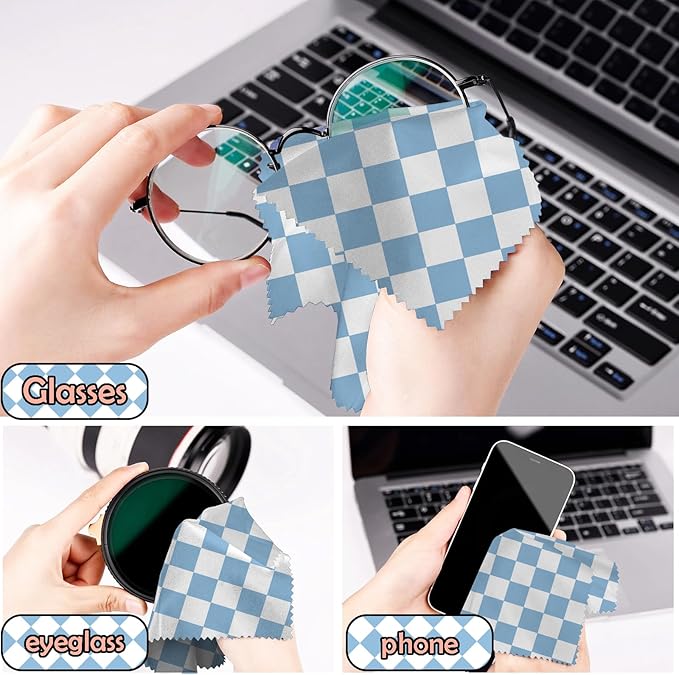 6 PCS Glasses Cleaning Cloth Eyeglass Cleaning Cloth Lens Eyeglasses Microfiber Cute Aesthetic Cloth for Unisex Women Girls Reusable Phone Screens Camera Multi-Patterns(6.3"x6.3")-Checkered