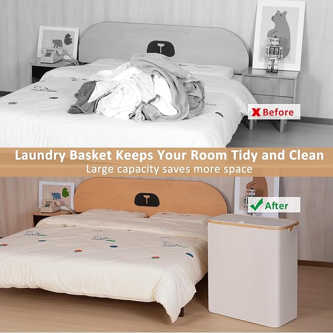 150L Laundry Basket with Lid, Large Laundry Hamper with Bamboo Handle, Collapsible Dirty Clothes Hamper Organizer with 2 Removable Inner Bags for Clothes Toys Towels - Beige