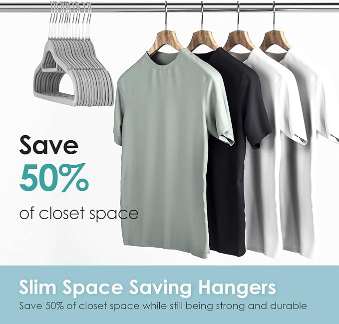 Velvet Hangers Non Slip Felt Hangers, 30 Pack Grey Velvet Clothes Hangers Space Saving Slim with 360 Degree Swivel Hook for Suits Coats, Jackets, Pants, and Dress Clothes