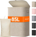 Lifewit 85L Large Laundry Basket with Lid, Laundry Hamper with Plastic Handles and Removable Bag, Foldable Tall Dirty Clothes Hampers for Laundry for Laundry Room, Bedroom, Bathroom, Dorm, Beige