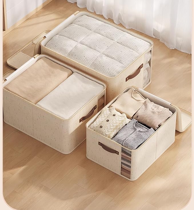 2 Pack Large Fabric Storage Baskets for Shelves, Basket Organizers and storage Bins with Handles for Home Organizing, Beige Decorative Collapsible Baskets for Clothes, Toys, and Blankets