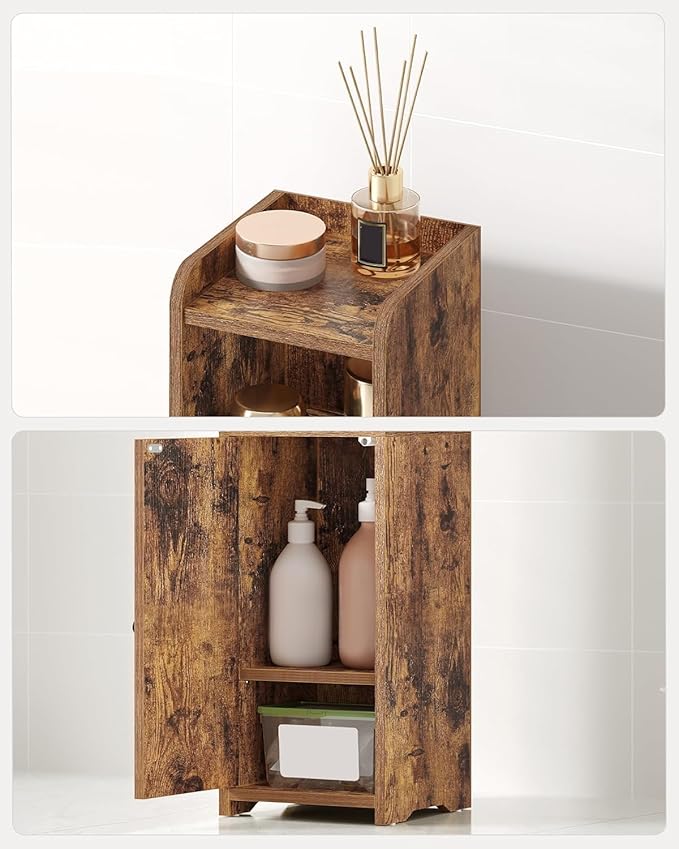 Bathroom Storage Cabinet, Corner Floor Cabinet with Doors and Adjustable Shelf, Narrow Toilet Paper Cabinets, Bathroom Organizer for Small Spaces, Brown BC19701X