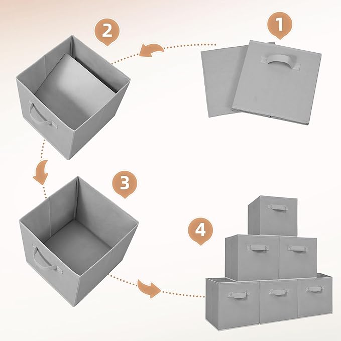 STORAGE MANIAC Storage Cubes, 11 Inch Collapsible Storage Bins with Handles, 8 Pack Fabric Foldable Bins for Organization, Durable Storage Bins for Closet, Shelves, Offices, Toys, 8-Pack Grey