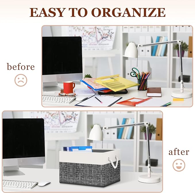 Storage Bin,Collapsible Storage Basket For Organizing,Large Storage Boxes With Rope Handles,Storage Containers,White & Black,3 Pack