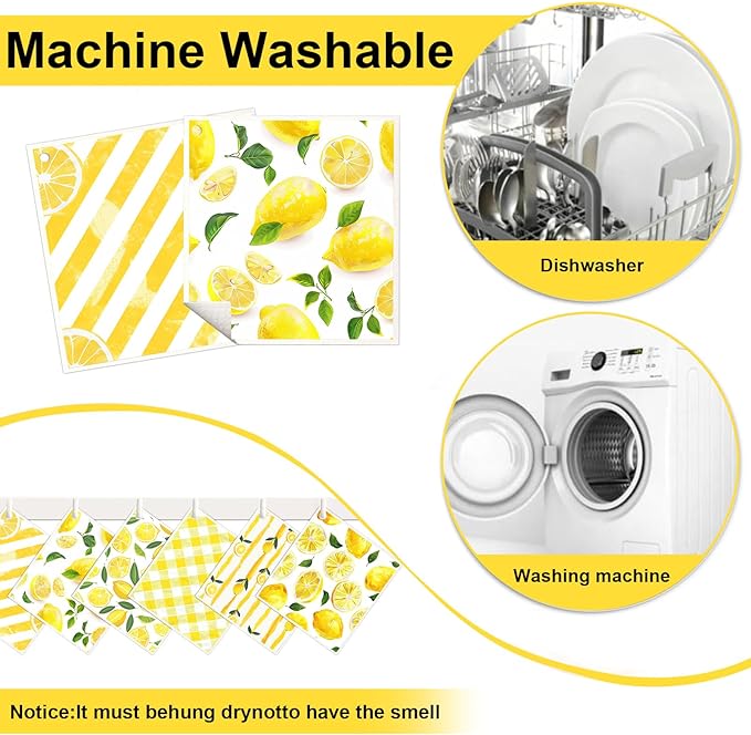 6 Pack Swedish Dishcloths for Kitchen - Reusable Dish Paper Towels Wash Cloths Washable,Absorbent Cellulose Cleaning Sponge Cloth Wipes Quick Dry, Decorative Tea Towels,No Odor Biodegradable(Lemon)