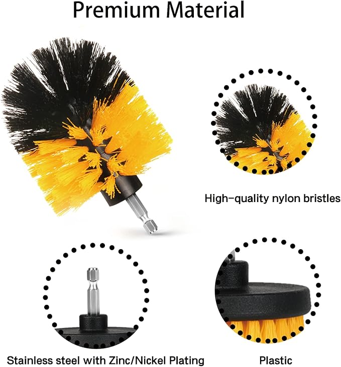 8Pcs Drill Brush Attachment Set, 7Pcs 1/4in Power Scrubber + Extend Long Attachment, Power Cleaning Scrub Brush for Bathroom, Tub, Tile, Corner