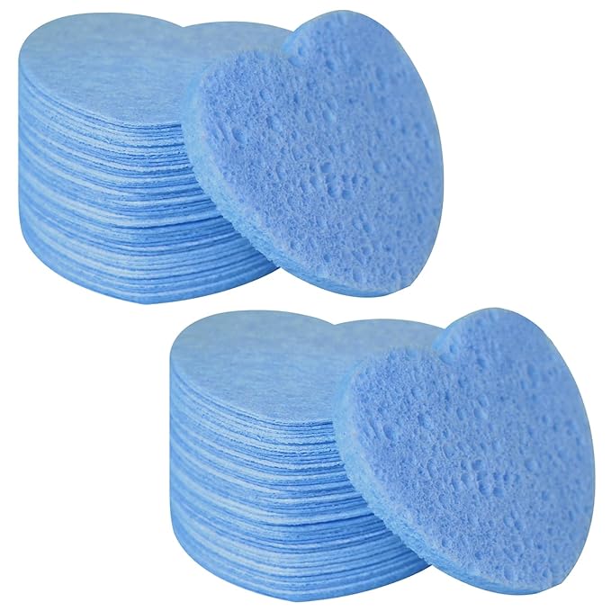 100-Count Compressed Facial Sponges for Estheticians Heart Shape Natural Cellulose Sponge Professional Cosmetic Spa Sponges for Face Cleansing, Massage, Pore Exfoliating, Mask, Makeup Removal, Blue
