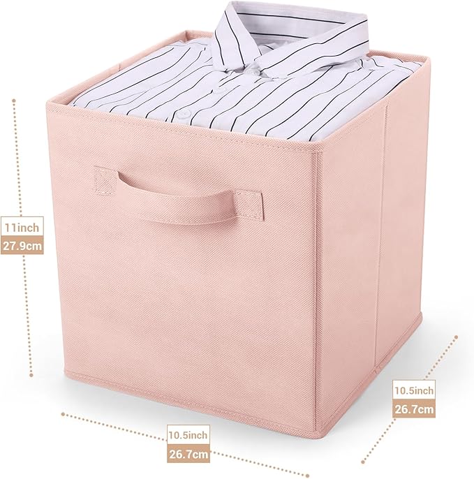 MaidMAX Fabric Storage Bins 10.5×10.5×11, Foldable Cloth Cube Storage Bins for Home Bedroom Closet Drawers Organizer, Pink, Set of 6