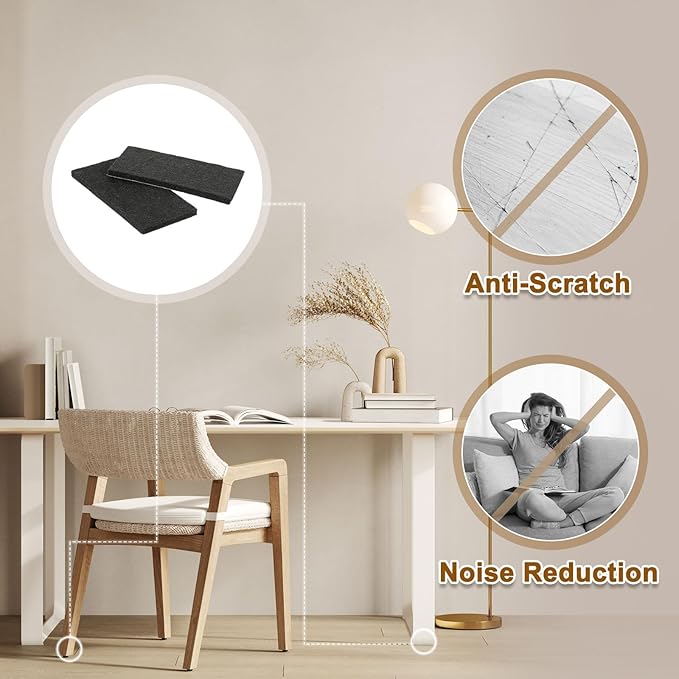 uxcell Felt Furniture Pads, 8Pcs 3.94" x 1.97" Adhesive Backed Felt Non-Slip Anti-Scratch Chair Leg Protectors for Protecting Hardwood Floor, Black