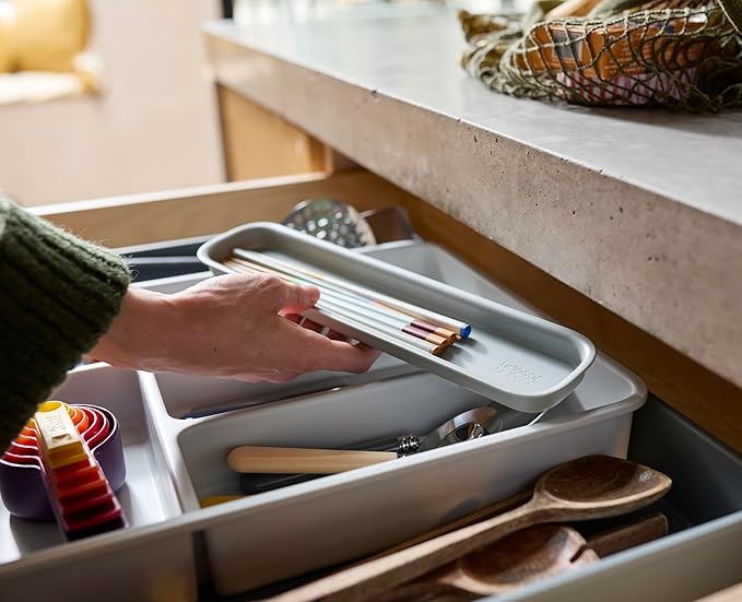 Joseph Joseph DrawerStore Expanding Flatware Cutlery Organizer, Expandable Utensil Tray for Kitchen Drawer, Recycled Plastic