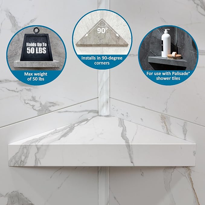 Palisade Vinyl Waterproof Corner Shower Shelf in Cracked Slate/Urban Quarry