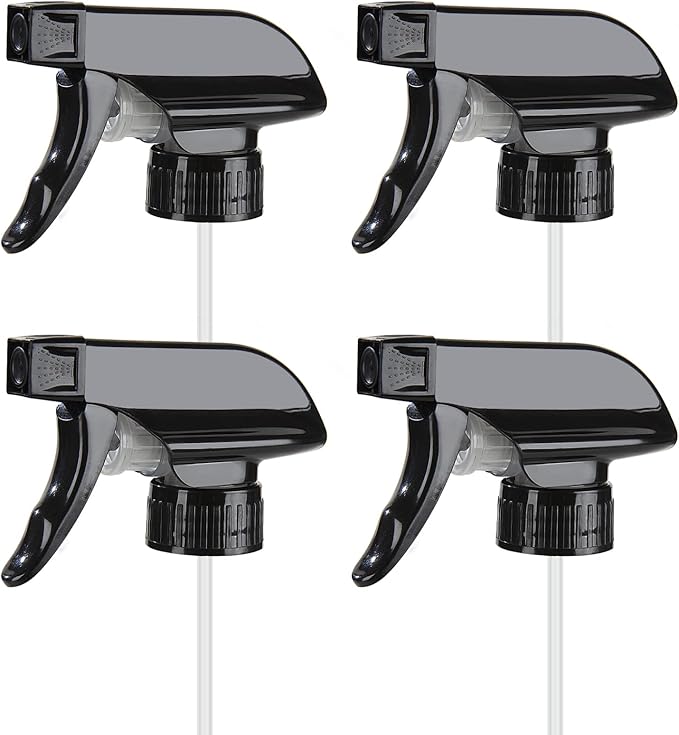 HOMBYS 4 Pack Black Trigger Sprayers Replacement Spray Nozzles with Mist Stream Sprayer for 8oz/16oz Glass Spray Bottles for Home, Kitchen, Garden and Office,Cleaning Solutions-Quality Sprayer