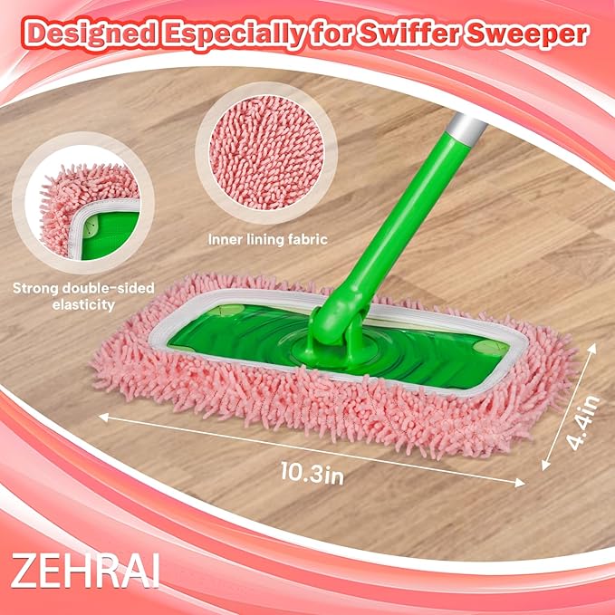 6Pcs Reusable Microfiber Mop Pads Compatible with Swiffer Sweeper Mop, Wet and Dry Flat mop Cover, Replacement Sweeping Mopping pad Refills for Surface/Hardwood Floor Cleaning