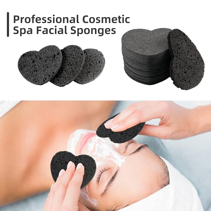 50-Count Facial Sponges Compressed, 100% Natural Cellulose Face Sponge Professional Cosmetic Spa Sponges for Face Cleansing, Exfoliating Mask, Makeup Removal for Travel and Home, Black