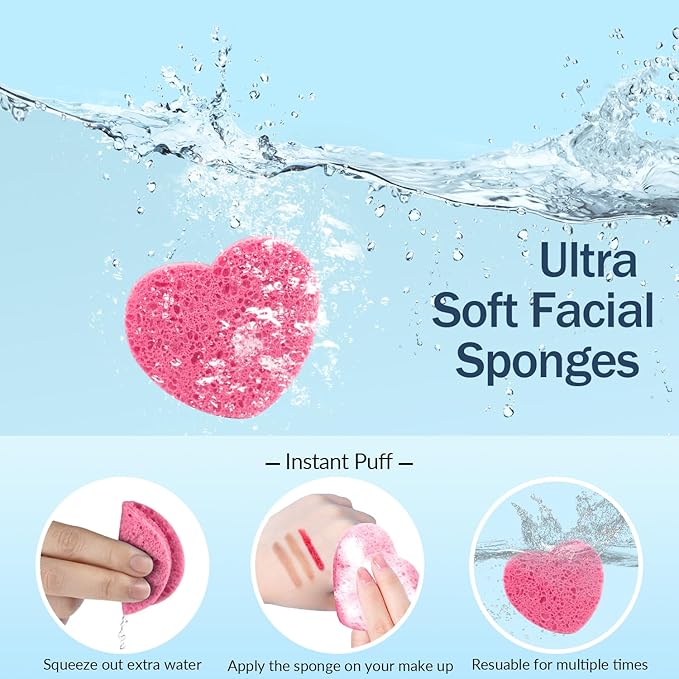 50-Count Facial Sponges Compressed, 100% Natural Cellulose Face Sponge Professional Cosmetic Spa Sponges for Face Cleansing, Exfoliating Mask, Makeup Removal for Travel and Home, Pink