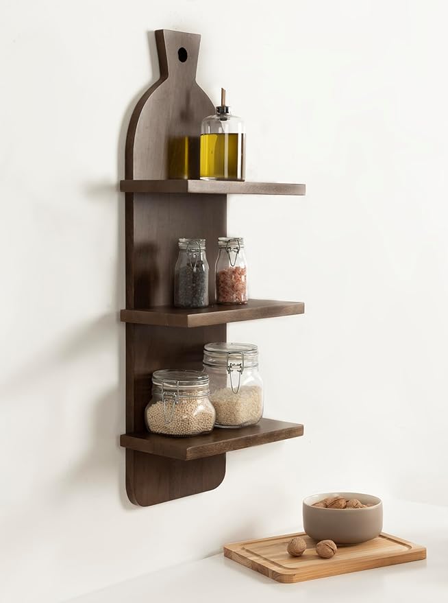 Kate and Laurel Braxton Modern Farmhouse Three-Tier Wall Shelf, 12 x 7 x 32, Natural Brown, Transitional Tiered Wood Display Shelf for Kitchen Spice Rack