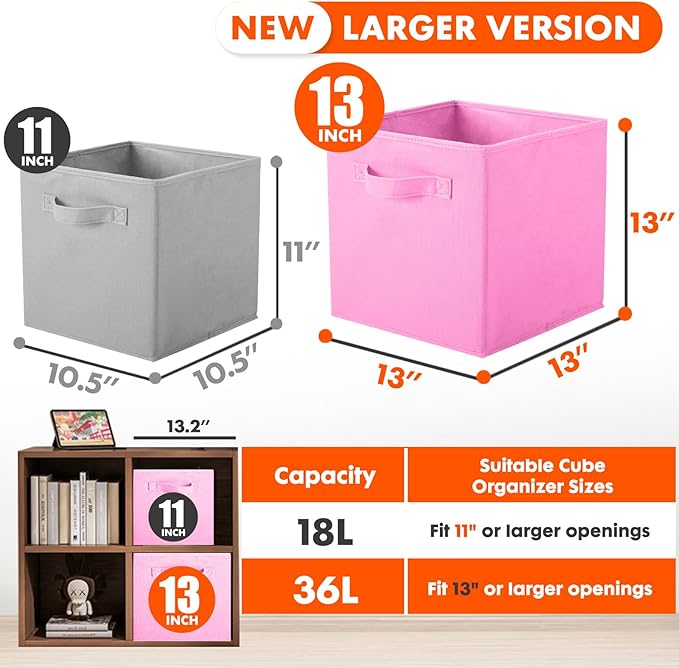 ShellKingdom Foldable Fabric Storage Cubes And Cloth Organizer Drawer For Closet And Toys, 13 X 13 X 13 INCH, 6 Pack (Pink)