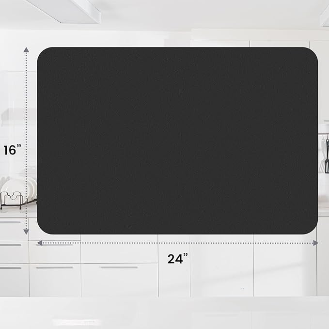 WISELIFE Dish Drying Mat Super Absorbent Drying Mat Large Dish Drying Mats for Kitchen Counter Easy Clean Dish Mat Kitchen Drying Mat16"x 24" Classic Black