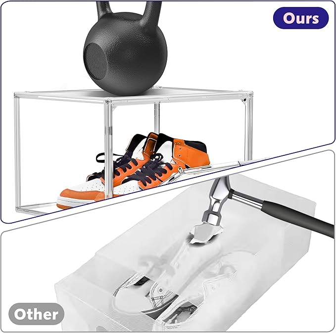EDS FAM 12 Pack Acrylic Shoe Large Storage Box with Magnetic Door Size 13 Clear Stackable Shoe Organizer for Closet Space Saving Shoe Cabinet Sneaker Display Case